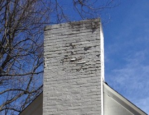 White Painted Brick Chimney Spalling